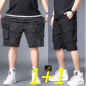 (1+1)2벌세트 XL-10XL 빅사이즈 남성 트레이닝바지 반바지 카고 반바지 스판 여름 건빵바지 SMHTP40