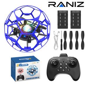 RANIZ 축구공 미니 드론 풀커버 보호가드 스마트 호버링 원터치 이착륙 360도 롤링 LED 무선조종