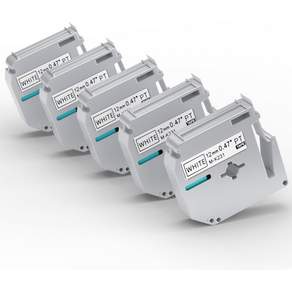 5개 묶음 MK231 M 테이프 12mm MK231s와 호환 브라더 라벨 흰 바탕에 검은 글씨 0.47인치 P용 PTM95 PT95 PT65 PT70 PT85 PT90 메이커