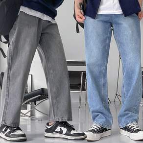 데일리 S-3XL 롱/기본/숏 기장선택 가능 크래커 미니멀 세미 와이드 팬츠 청바지