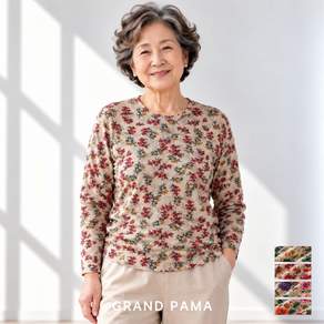 GRANDPAMA 중년 여성 시니어 프리미엄 꽃무늬 봄 가을 겨울 긴팔 티셔츠