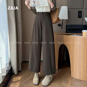 ZAJA 여성 가을 하이웨스트 바지 와이드 캐주얼 모직바지