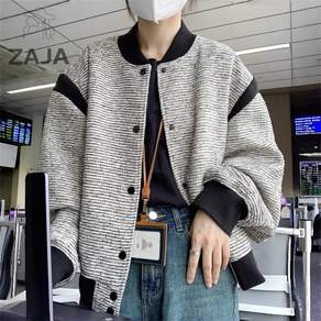 ZAJA 가을 여성 데일리 루즈핏 숏자켓 심플 캐주얼 점퍼