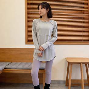 KARSAER 한국식 요가복 긴팔 상의 요가/프라테스/헬스 트레이닝용 흡한속건 부드러운 탄력 등 통기구 힙 가리기 날씬 핏 여성용 A0060