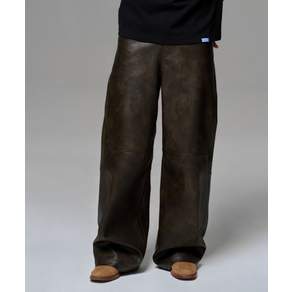이알에이 MEN FAUX LEATHER TWO-TONE PANEL PANTS - TOBACCO BROWN