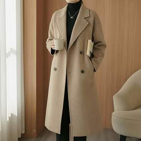 스타일아유 양모 100% 여성 테일러드 카라 더블 버튼 가을 겨울 패션 고급스러운 중간 기장 코트 편안한 보온 출퇴근 데일리 오피스룩 아우터 LC0097