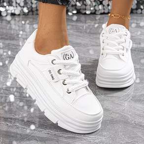 포룸 여성 데일리 5Cm키높이 통굽 화이트 스니키즈 운동화