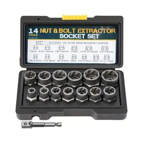 손상 볼트 리무버 너트 추출기 소켓 세트 14P 마모 녹슨 헛도는 볼트 너트 제거 공구 1/4~3/4인치 어댑터 포함
