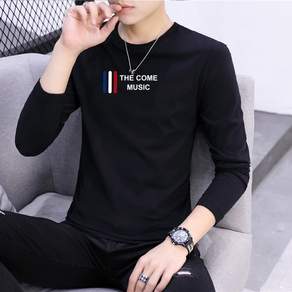 남성 봄가을 라운드넥 긴팔 티셔츠 오버핏 빅사이즈 데일리 솔리드 컬러