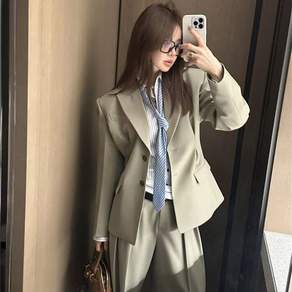 여성 정장 바지 세트 여성 직장 정장 세트 통근 패션 코트 캐주얼 와이드 바지 JXH