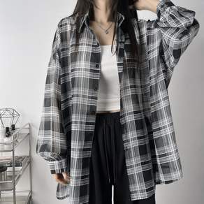 레이디스룸 [살탐방지~3XL] 여리 쿨링 왕박시 링클프리 오버핏 긴팔 체크 셔츠 남방 남녀공용