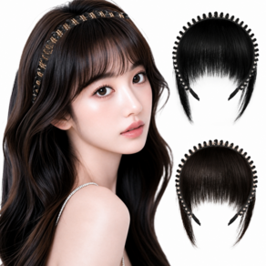 상덕 앞머리 가발+머리띠 볼륨 시스루뱅 헤어피스