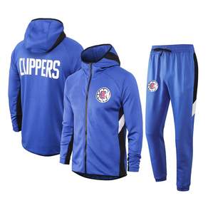 NBA 남성 농구 세트 운동 재킷 + 운동 바지 Los Angeles Clippers 팀 트레이닝복 스포츠 캐주얼 재킷 루즈핏 데일리 후드집업 상의 패션 유니폼 농구복
