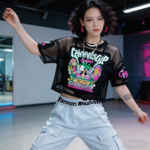 이지로지엑스 망사 무대의상 에어로빅 크롭티셔츠 줌바웨어 줌바닷컴 댄스의상