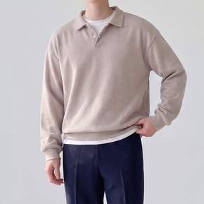더베이직샵 남자 오버핏 카라 니트 맨투맨 워셔블 긴팔
