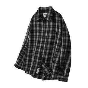 아테즈 에센셜 오버핏 코튼 체크 셔츠 [네이비]