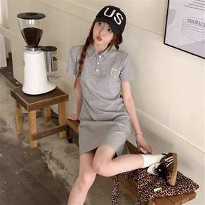 여성 여름 반팔 카라 원피스 캐주얼 자수 티셔츠 원피스 Z18