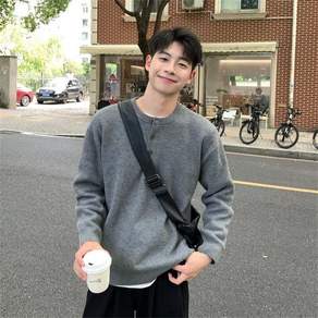 TKX 가을겨울 남성 헨리넥 니트 버튼 포인트 긴팔 루즈핏 데일리 캐주얼 스웨터