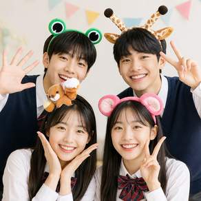 Liik(라이크) 동물 캐릭터 머리띠 개구리 다람쥐 기린 곰 4종 세트