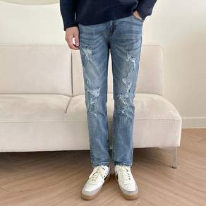 루나진 남성 찢청 디스트로이드 슬림 일자 스판 청바지