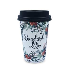 투고팩 로앤그린 플라워 종이컵 390ml + 블랙 타공 뚜껑 세트