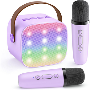 SUUNI 키즈 미니 블루투스 스피커 듀얼 마이크 USB 인식 LED 기능 어린이 노래방 선물