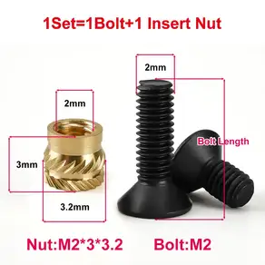 M2 M3 M4 M5 M6 황동 열 삽입 너트 나사 세트 Grade10.9 DIN7991 육각 소켓 볼트 3d 프린터 용 핫멜트 스레
