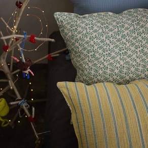봄봄패브릭스 tripple COTTON 코튼 pillow CASE 케이스 GREEN 그린 plant + yellow 옐로우 STRIPE 스트라이프