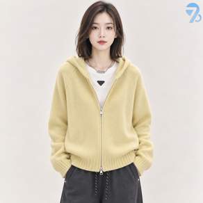 708090 여성용 지퍼 후드 니트 가디건