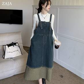 ZAJA 여성 데님 멜빵 원피스 가을 루즈핏 캐주얼 청치마