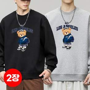 1+1(2장세트)스타일아유 남성 빅사이즈 오버핏 맨투맨 320G면질 라운드넥 로스앤젤레스 레터링 프린트 가을겨울 데일리룩 티셔츠 TS3801