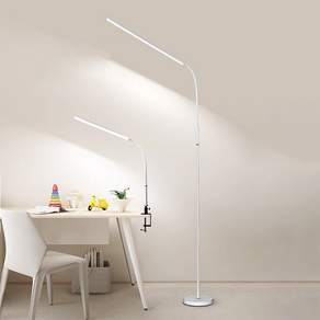 ALLILIO 거실 LED 플로어램프 집게 책상 스탠드 밝기 색온도 조절 가능 블루라이트 차단 시력보호 스탠드&클램프식 겸용 12W, 스탠드&클램프식 겸용-USB-흰색