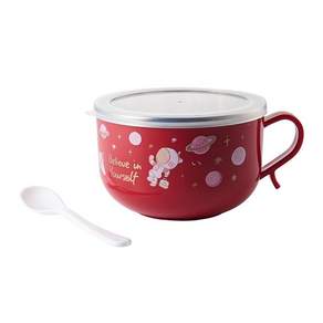 Stainless Steel Instant Noodle Bowl Lunch Box with Handle Lid Spoon Home Utensil
