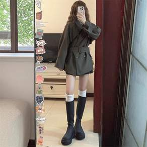vosim 여성 가을 정장 자켓 더블브레스트 벨트 블레이저 루즈핏 하객룩 데일리 아우터
