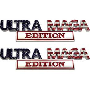 울트라 MAGA 에디션 자동차 엠블럼 2팩 3D 라이즈 메탈 자동차 데칼 강력 접착제가 포함된 퍼스널 레터 로고 자동차 배지 트럭 SUV RV용 외장 오토 데코 엠보싱 스티커