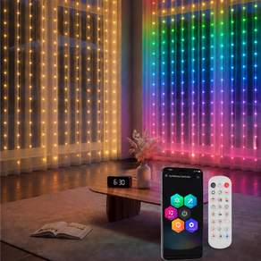 스마트 LED 커튼조명 RGB+IC 컬러 변환 벽등 3m*3m400LED 실내 인테리어무드등 DIY연출 가능 APP 원격제어 침실 거실 창문장식 파티 결혼식용