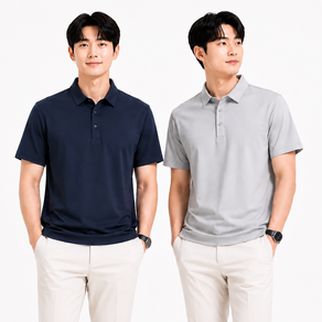 쿠위시 남자 여름 카라 반팔티 아이스 쿨링 냉감 무봉제 티셔츠 2종 세트
