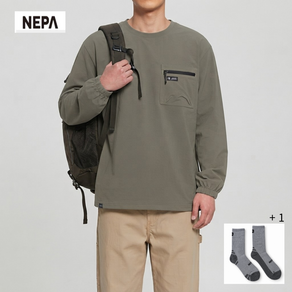 네파 데일리룩 맨투맨 러닝 티셔츠 남성 우븐 + 네파양말 1 증정