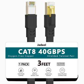 CAT8 이더넷 케이블 실외 및 실내 25피트 헤비 듀티 고속 CAT 8 LAN 네트워크 40GBPS 2000MHZ RJ45 플랫 인터넷 컴퓨터 패치 코드 라우터/모뎀/게임용 내후