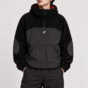 SOMEWHERE OUTSIDE HIKING COMPANY 플리스 마운틴 집-넥 후드 탑_BLACK