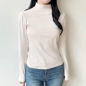 허블리 여성 소프트 기모 반목티 긴팔 티셔츠