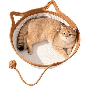 등나무로 엮은 사계절 고양이 바구니 원형 고양이 굴 고양이 침대 고양이 깔개 고양이 쿠션 놀리기 방망이. 고양이와 소형 애완동물에 적합하다