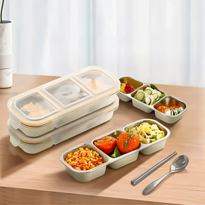 하루잇 304 스텐 밀폐 3칸 반찬 도시락 600ml