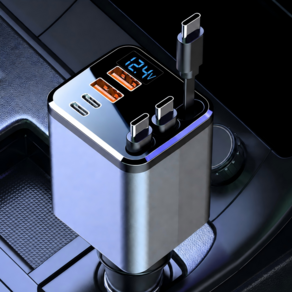 120W 7in1 차량용 멀티 초고속 충전기 C타입 자동감김 릴케이블 전압표시 USB 차량용 충전 어댑터