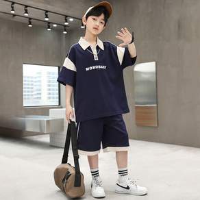 비비키드 남아 여름 상하의 세트 주니어 영어 POLO 초등생 운동복 캐쥬얼 초중생 반팔티 반바지