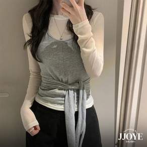 쪼예 레이어드세트 홀터넥 스트랩 뷔스티에 긴팔 티셔츠 투피스