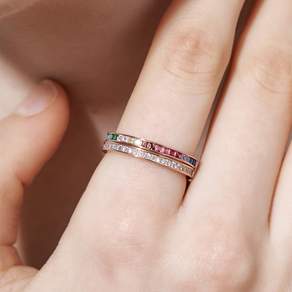 [가이거] 레인보우 스톤 비비드 레이어드 반지 GIBRWR002 (14K GOLD PLATED)