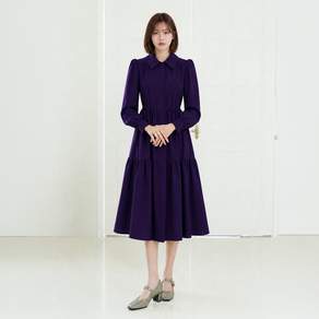 엘바이엘 퍼플 카라 티어드 롱 원피스
