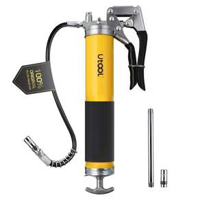 UTOOL 8000 PSI 중장비용 그립 그리스 건 키트 14온스 용량 18인치 플렉스 호스 기본 커플러 2개 연장용 강성 파이프 2개 샤프 타입 노즐 1개