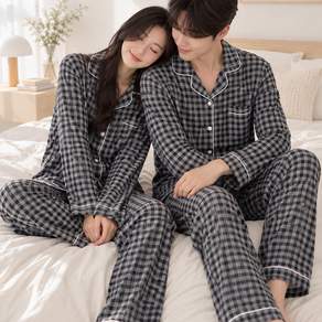 핏노블 여성 남자 잠옷 세트 커플 긴팔 상하의 파자마